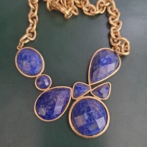 Rivka Friedman Lapis Blue Faceted Stone Statement Bib Necklace Gold Tone